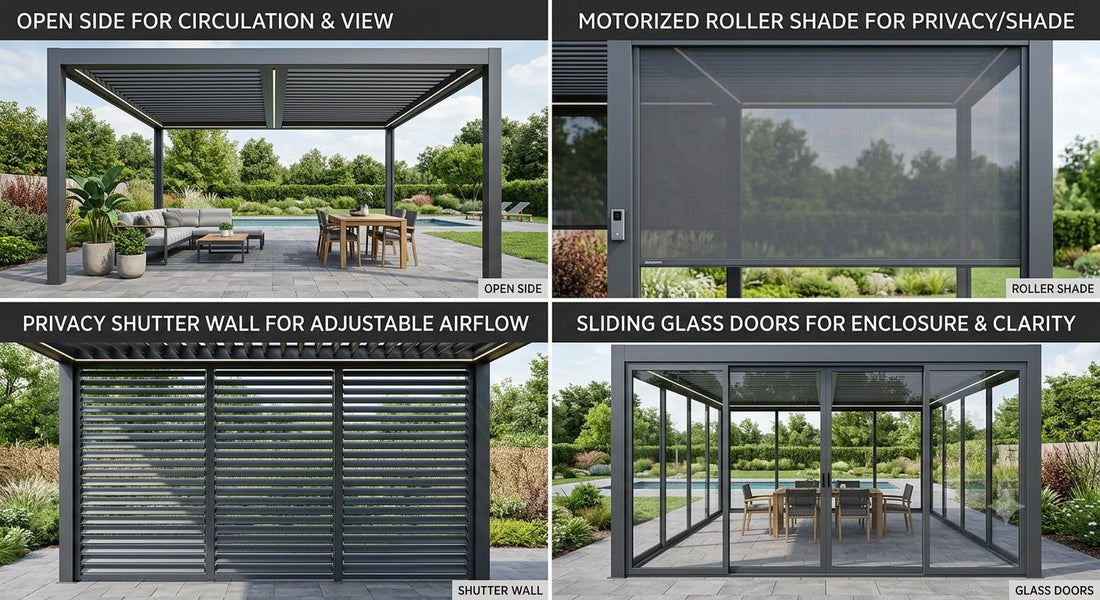 Pergola Side Walls, Roller Shades, or Sliding Glass Doors: What Should You Add?