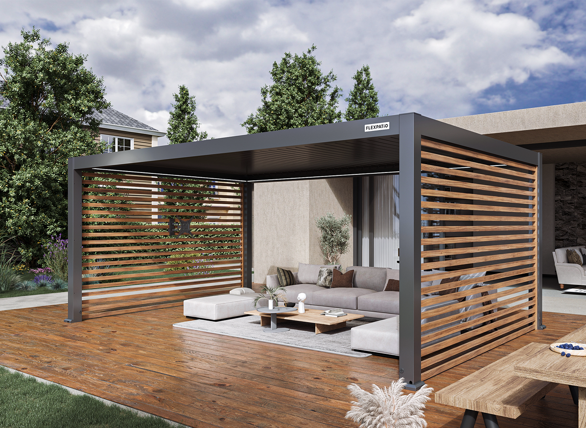 Wood-Grain Slat Walls for POWER+ Pergola | Optional Side Walls – FlexPatio